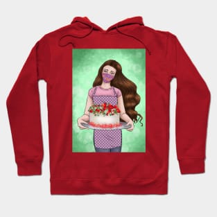 Girl with floral facemask with Christmas cake Hoodie